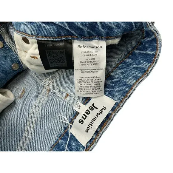 Reformation High Rise Straight Blue Cynthia Denim Jeans Size 25 - Picture 3 of 3